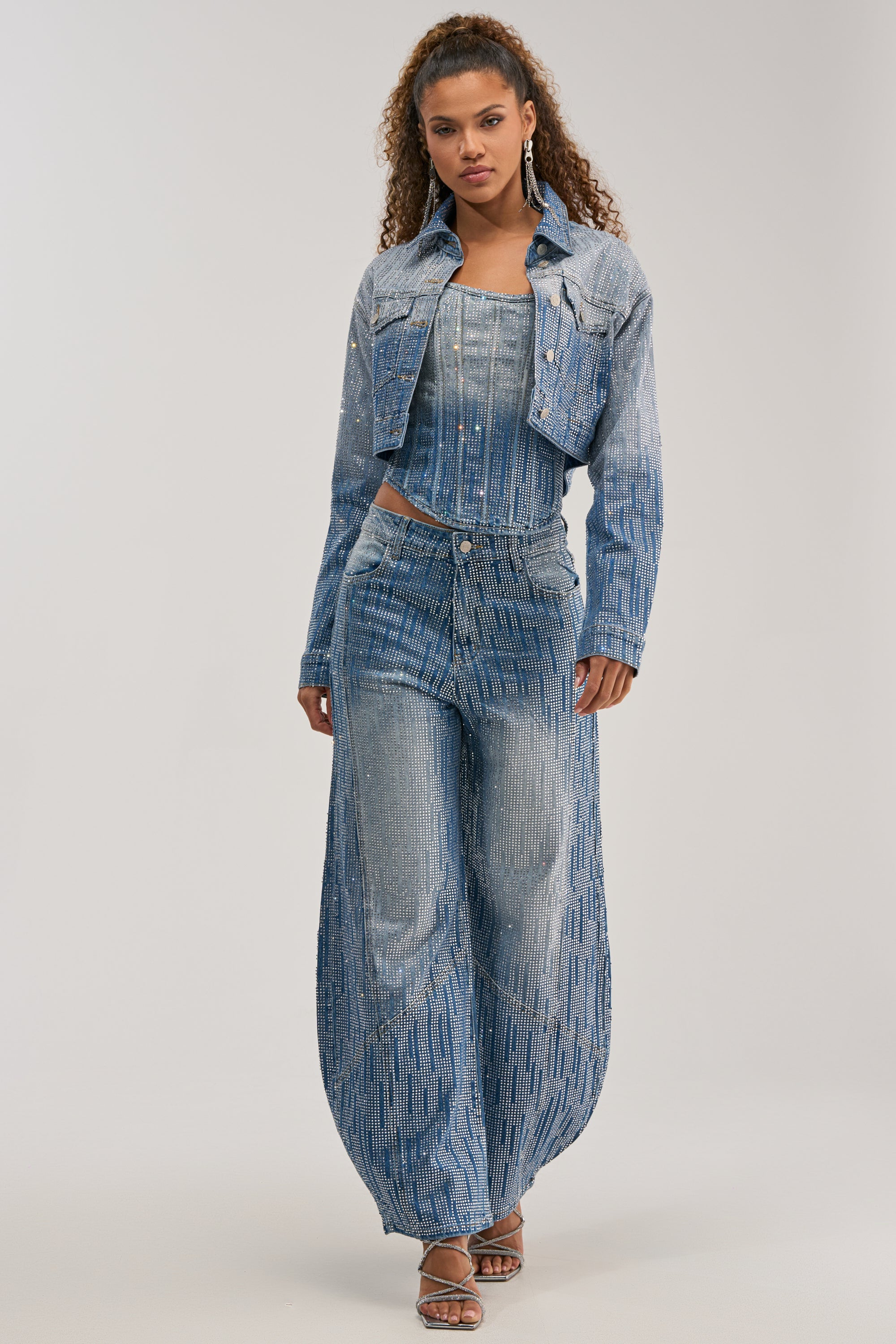 MIND SPINNING EMBELLISHED DENIM CORSET