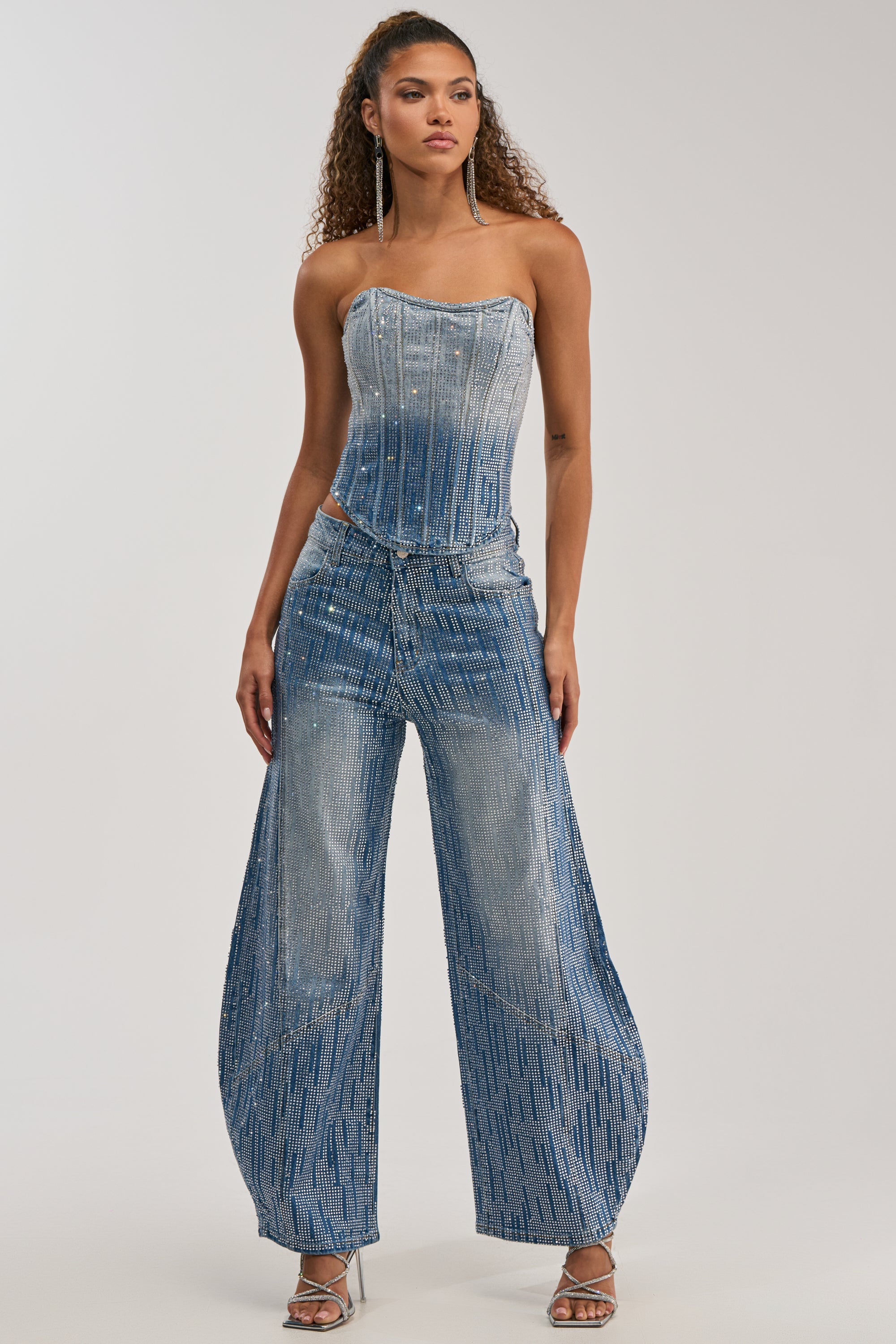 MIND SPINNING EMBELLISHED DENIM CORSET