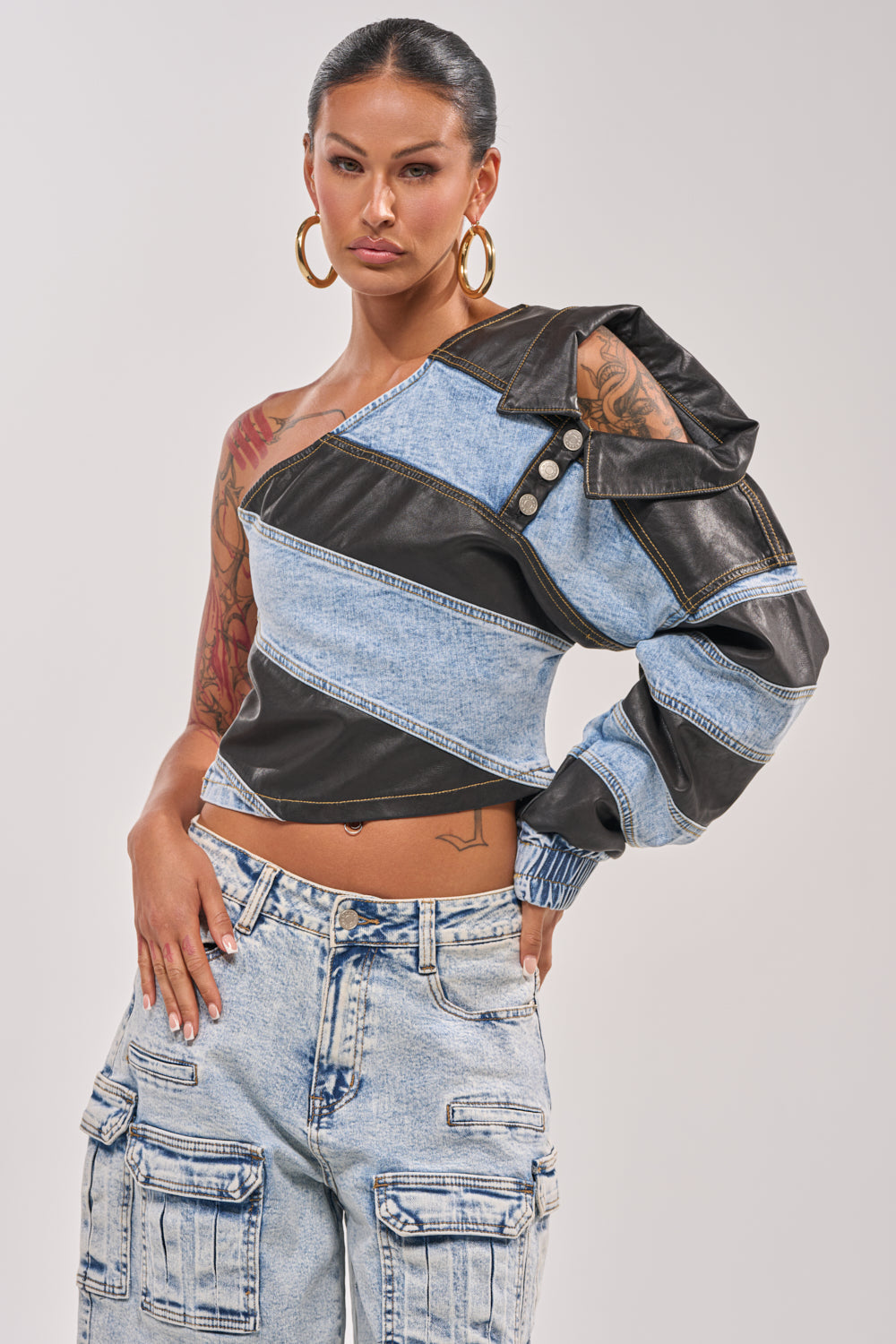 DISILLUSIONED DENIM PU TOP