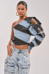 DISILLUSIONED DENIM PU TOP