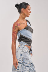 DISILLUSIONED DENIM PU TOP