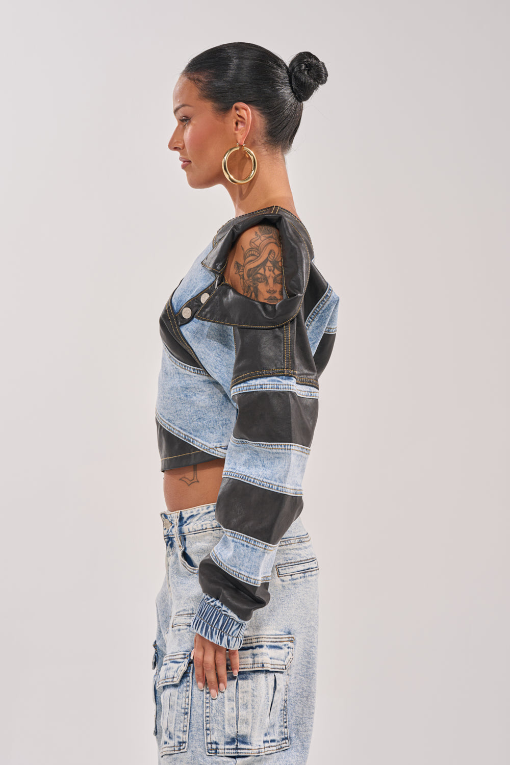 DISILLUSIONED DENIM PU TOP