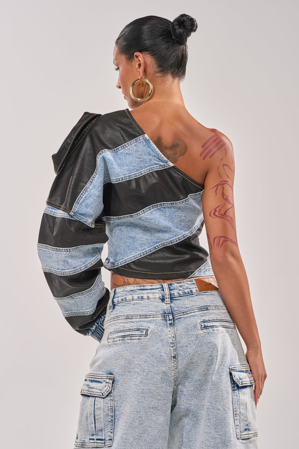 DISILLUSIONED DENIM PU TOP
