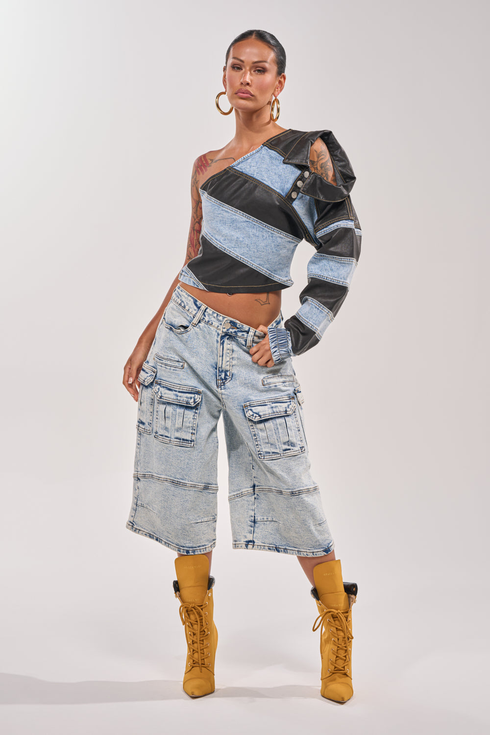DISILLUSIONED DENIM PU TOP