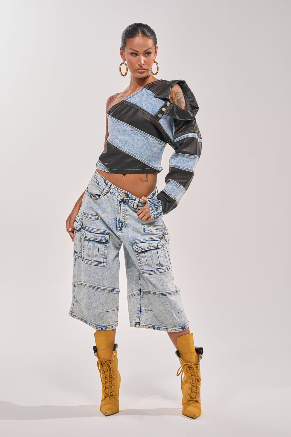DISILLUSIONED DENIM PU TOP