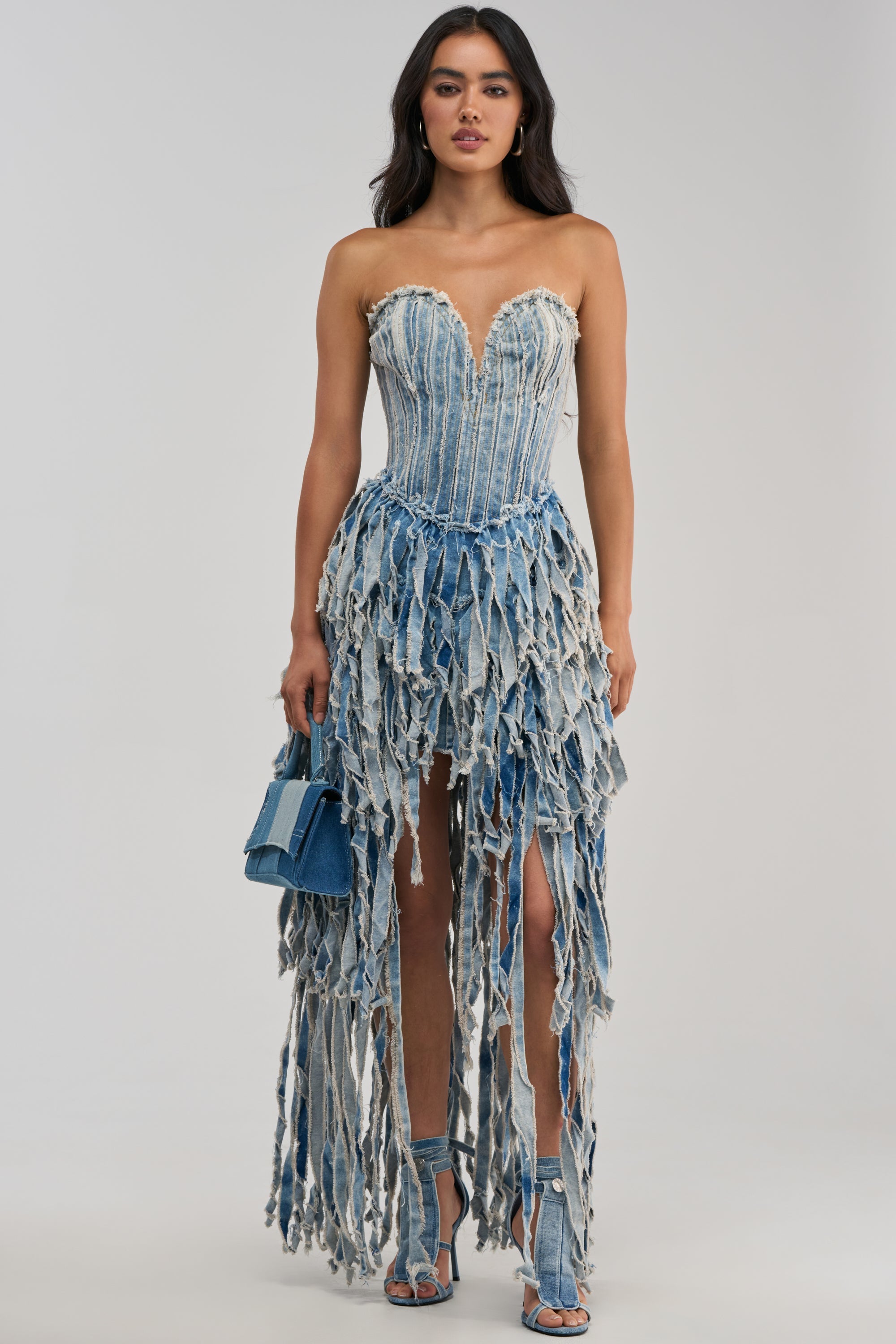 HERE FOR A GOOD TIME STRAPLESS DENIM DRESS