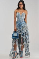 HERE FOR A GOOD TIME STRAPLESS DENIM DRESS