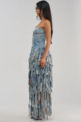 HERE FOR A GOOD TIME STRAPLESS DENIM DRESS