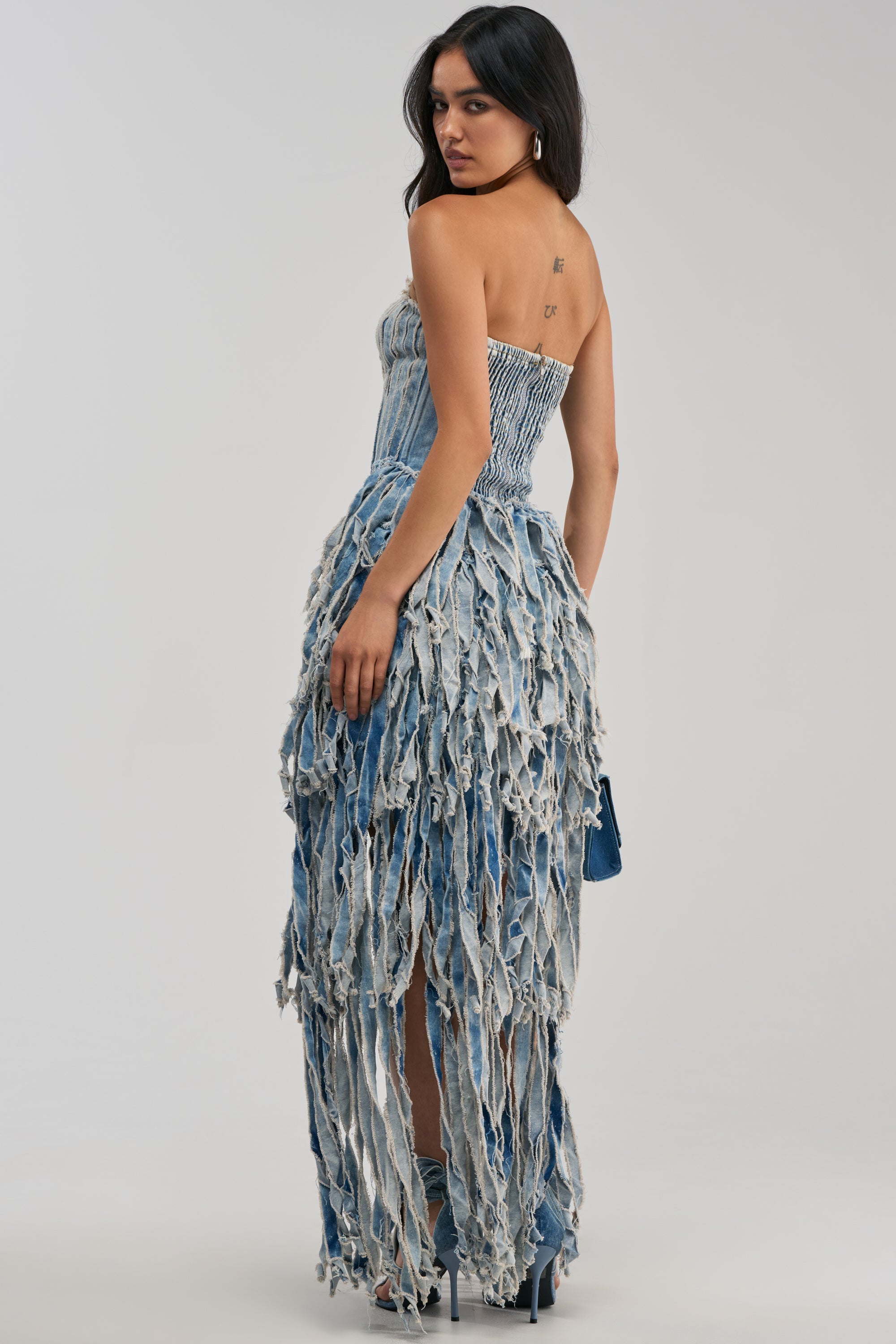 HERE FOR A GOOD TIME STRAPLESS DENIM DRESS