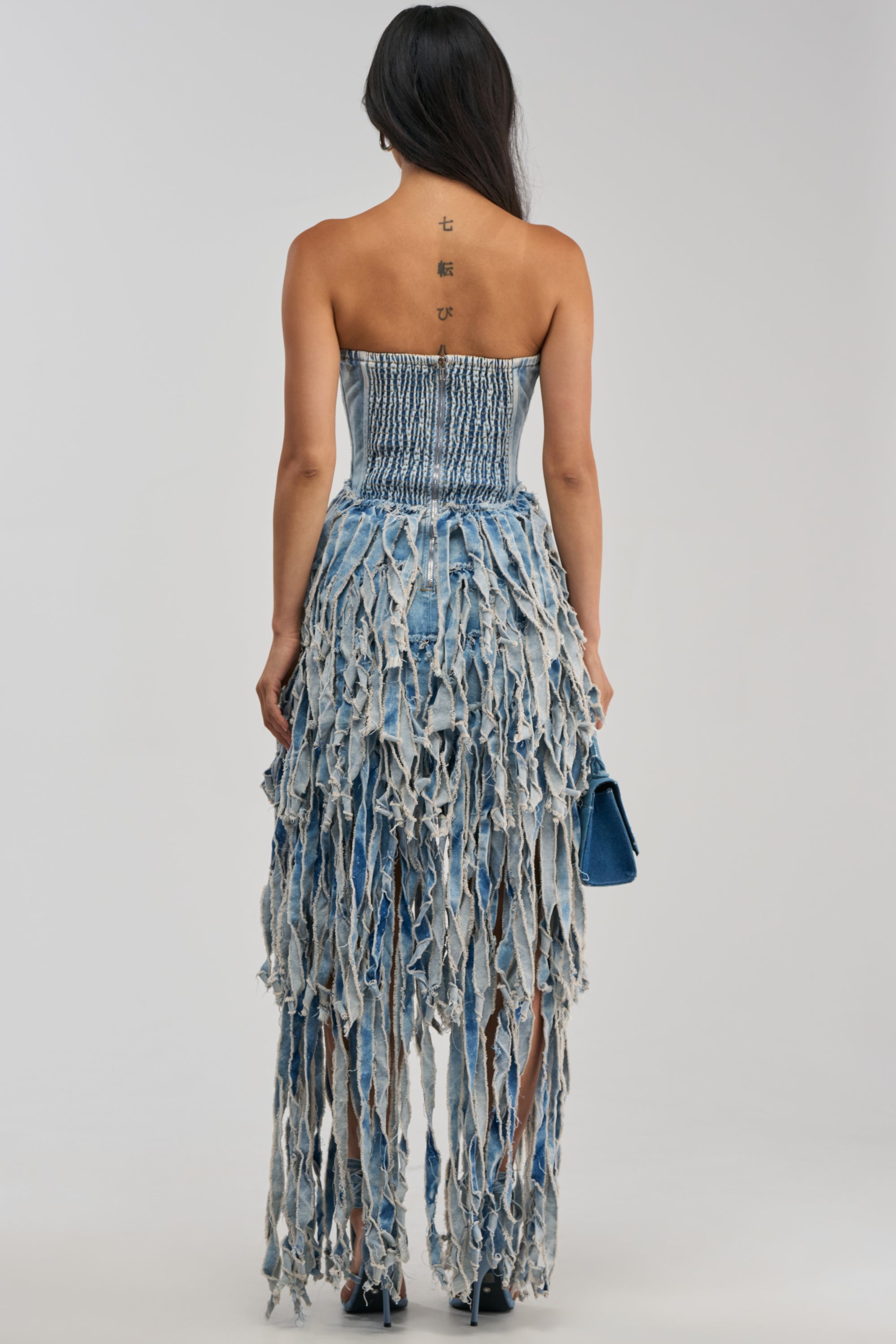 HERE FOR A GOOD TIME STRAPLESS DENIM DRESS