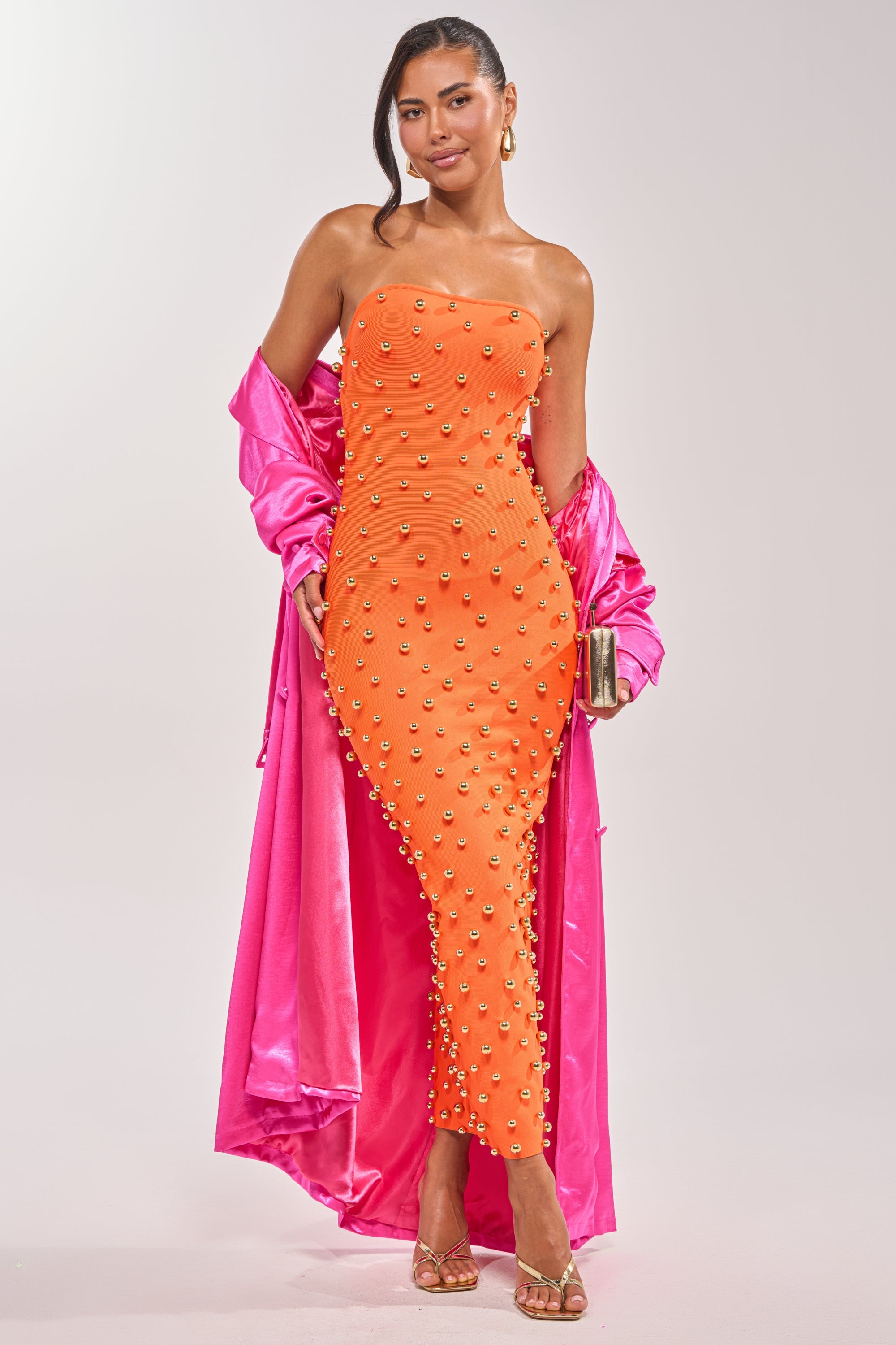 SERVING LOOKS STRAPLESS STUDDED MIDI DRESS