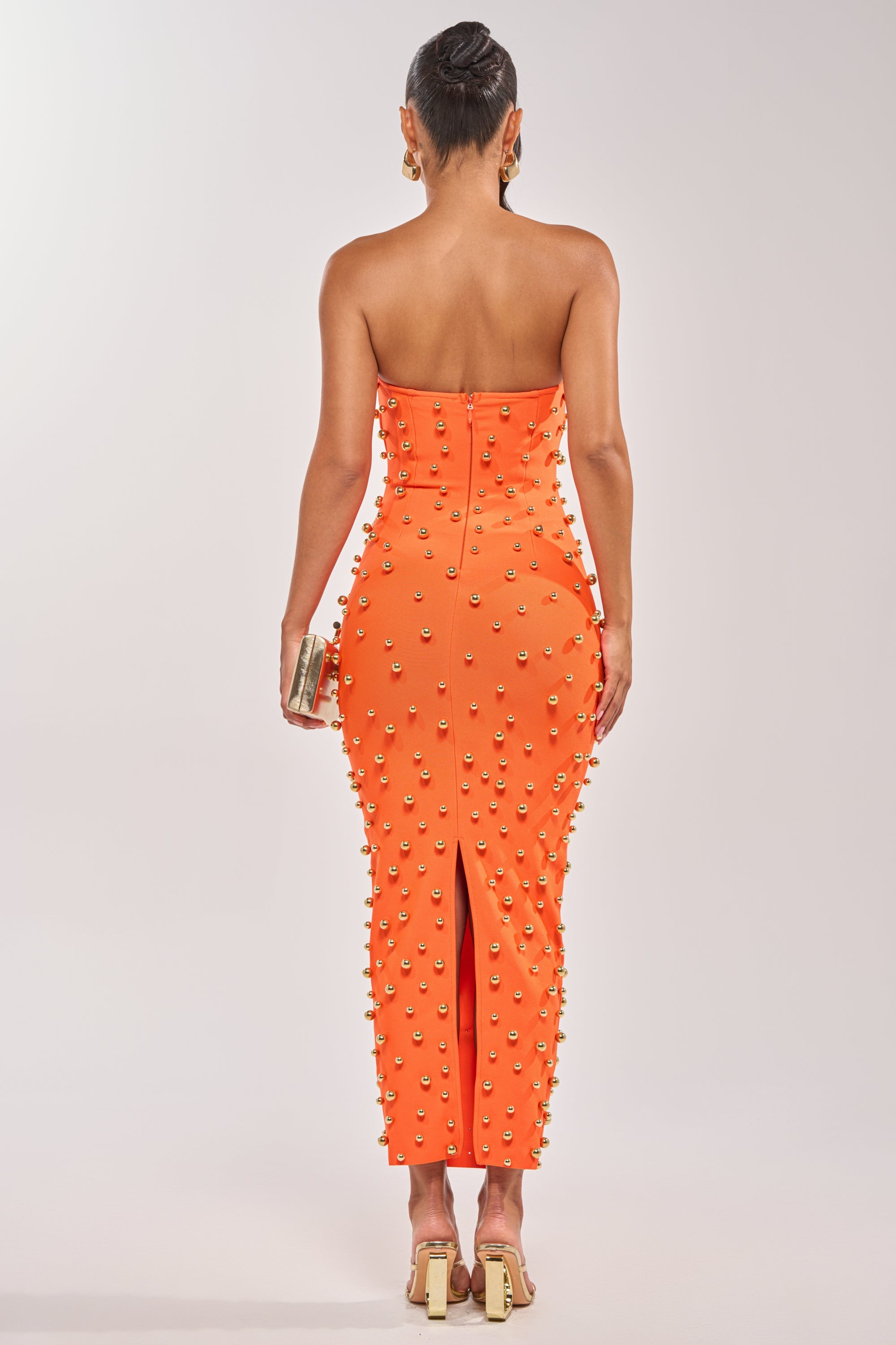 SERVING LOOKS STRAPLESS STUDDED MIDI DRESS
