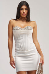 CRUSH HOUR EMBELLISHED SATIN MINI IN WHITE