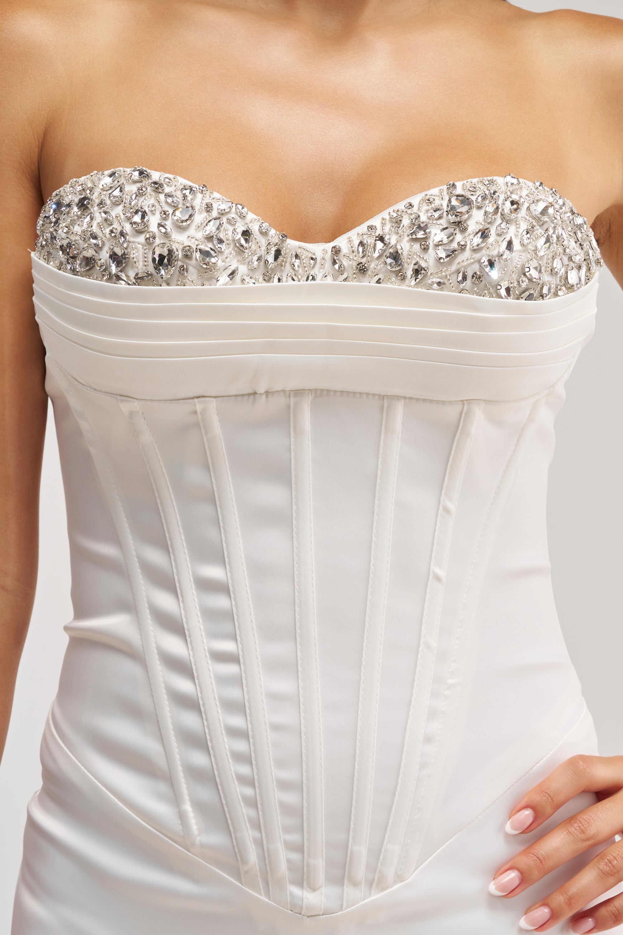 CRUSH HOUR EMBELLISHED SATIN MINI IN WHITE