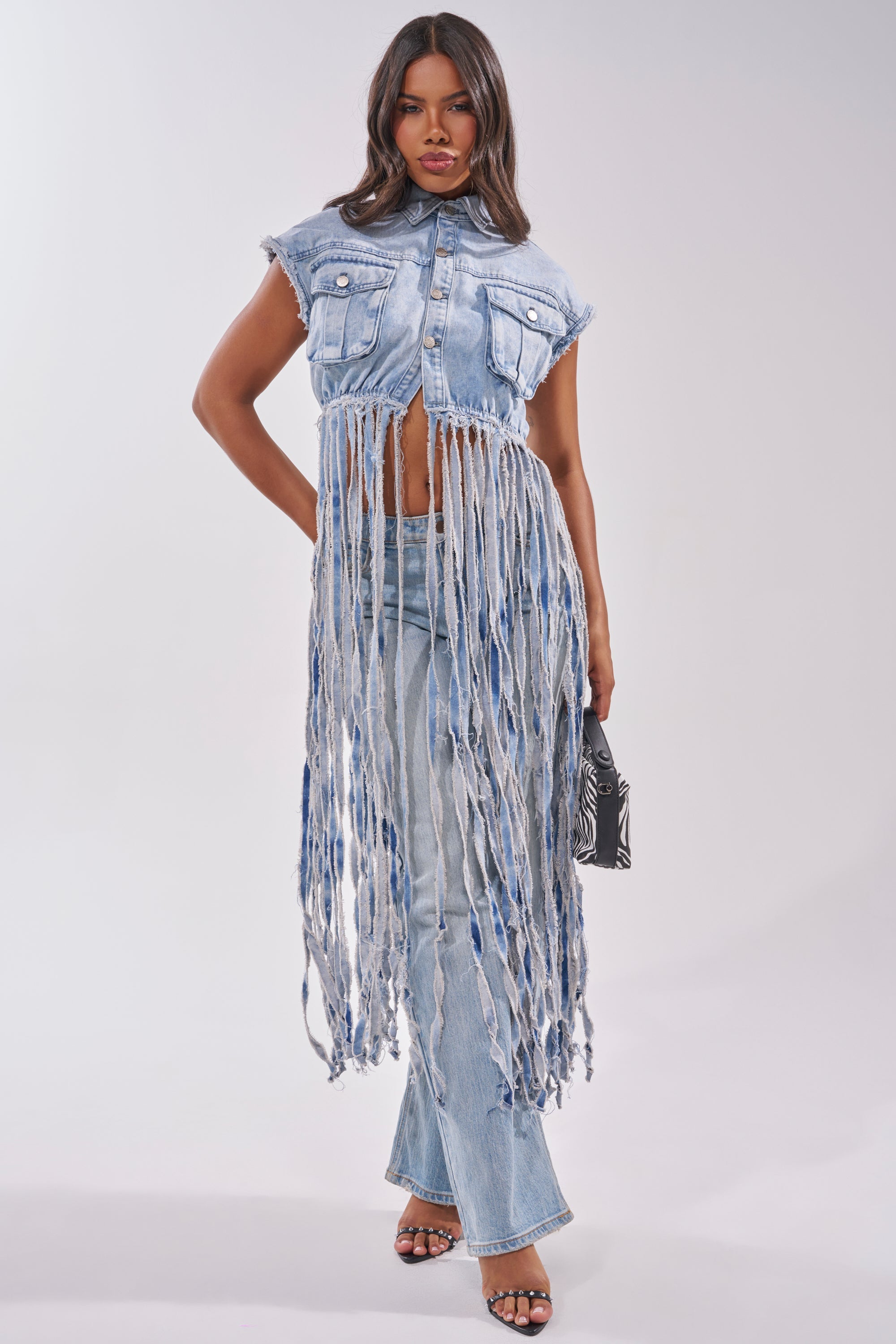 ROCK ON DENIM FRINGE TOP