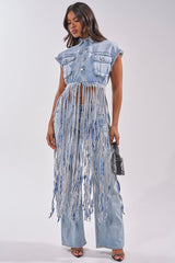 ROCK ON DENIM FRINGE TOP