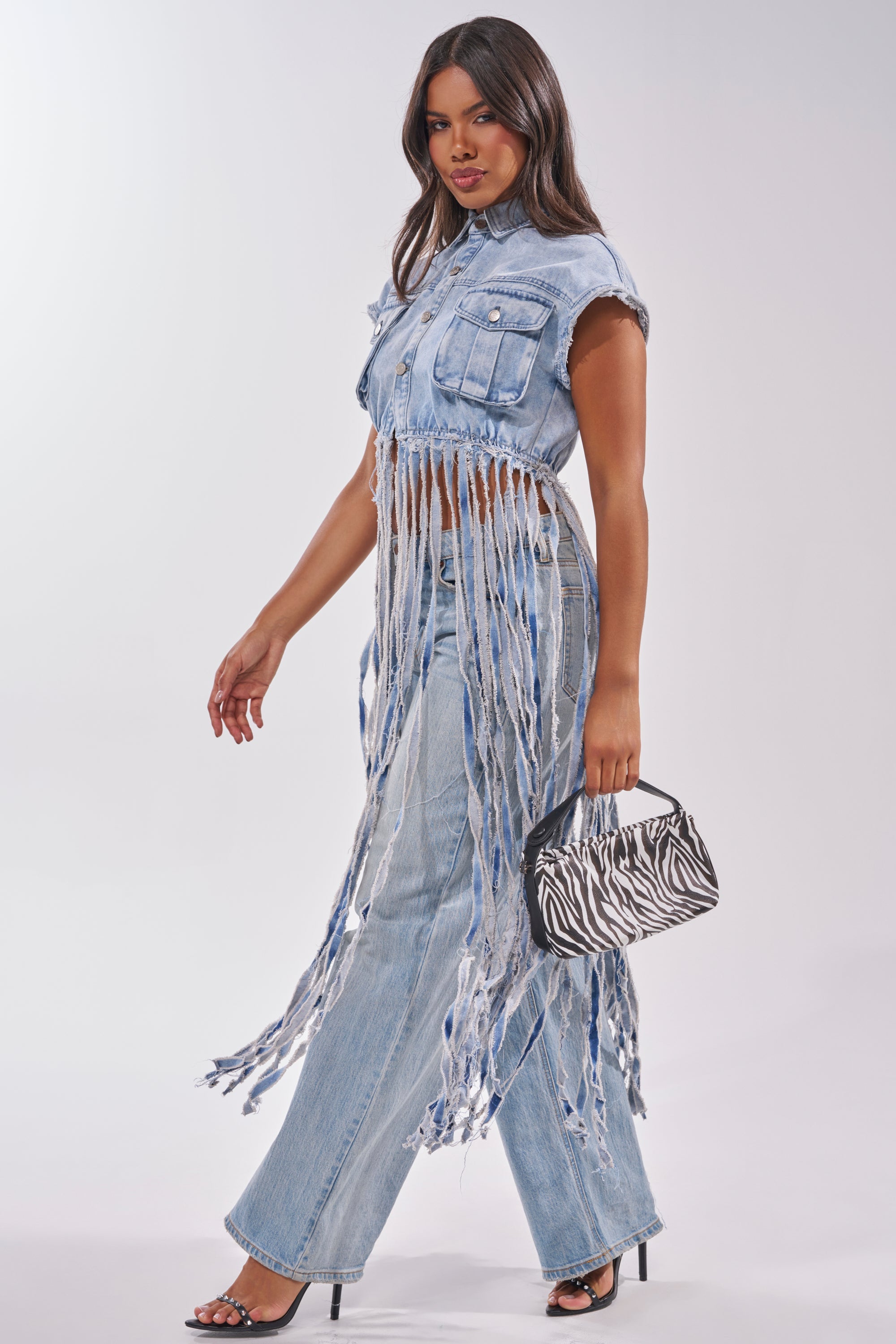 ROCK ON DENIM FRINGE TOP