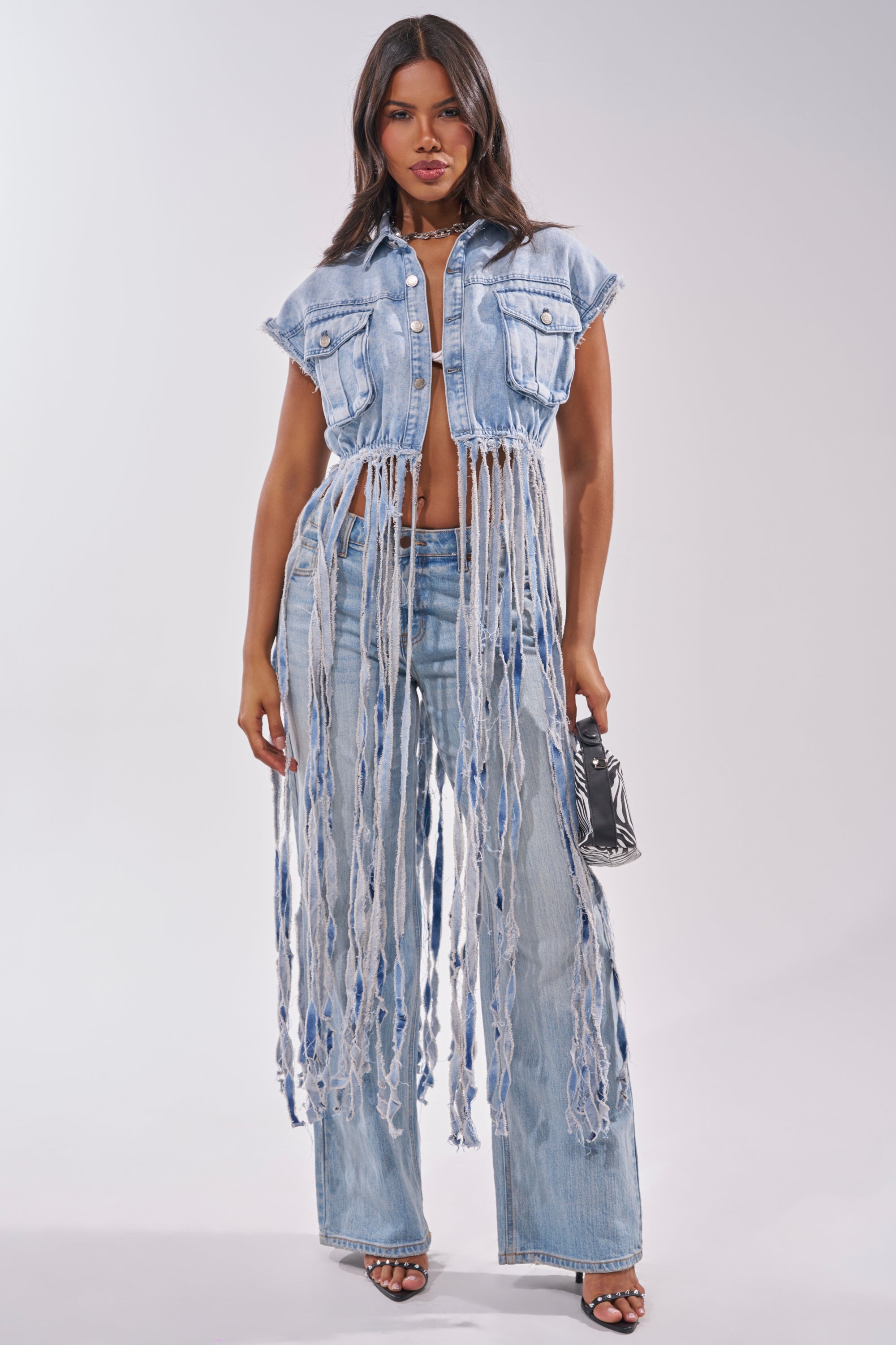 ROCK ON DENIM FRINGE TOP