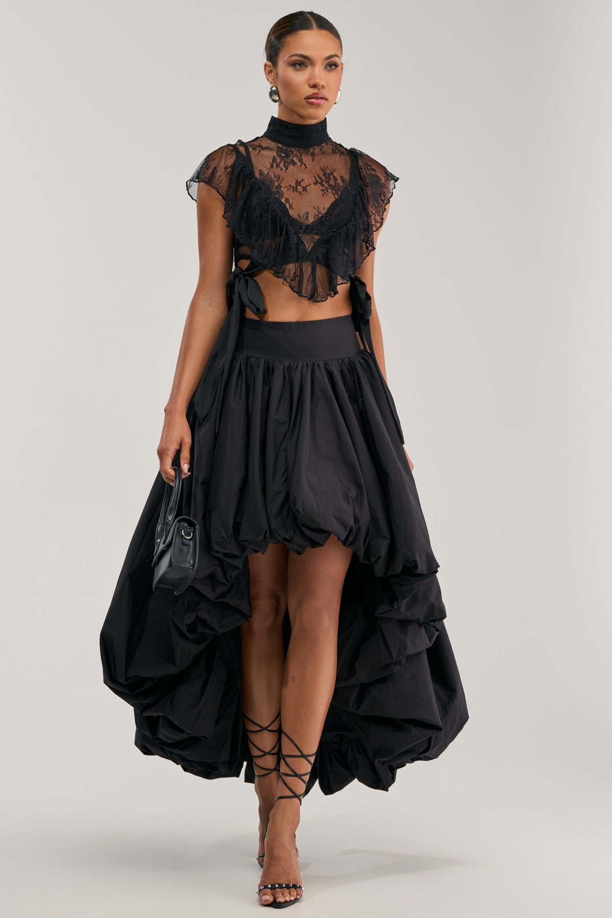 THE BIGGER THE BETTER HIGH LOW MAXI SKIRT IN BLACK