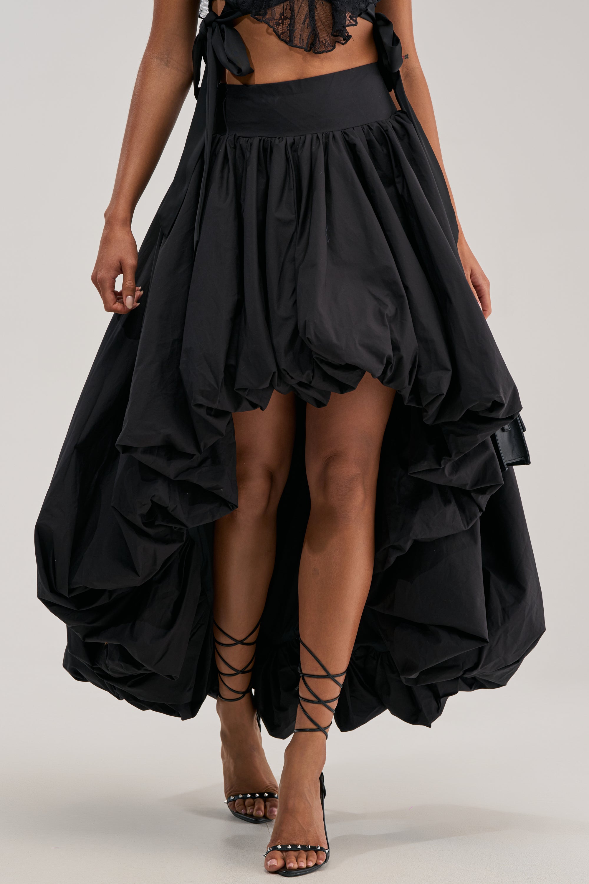 THE BIGGER THE BETTER HIGH LOW MAXI SKIRT IN BLACK