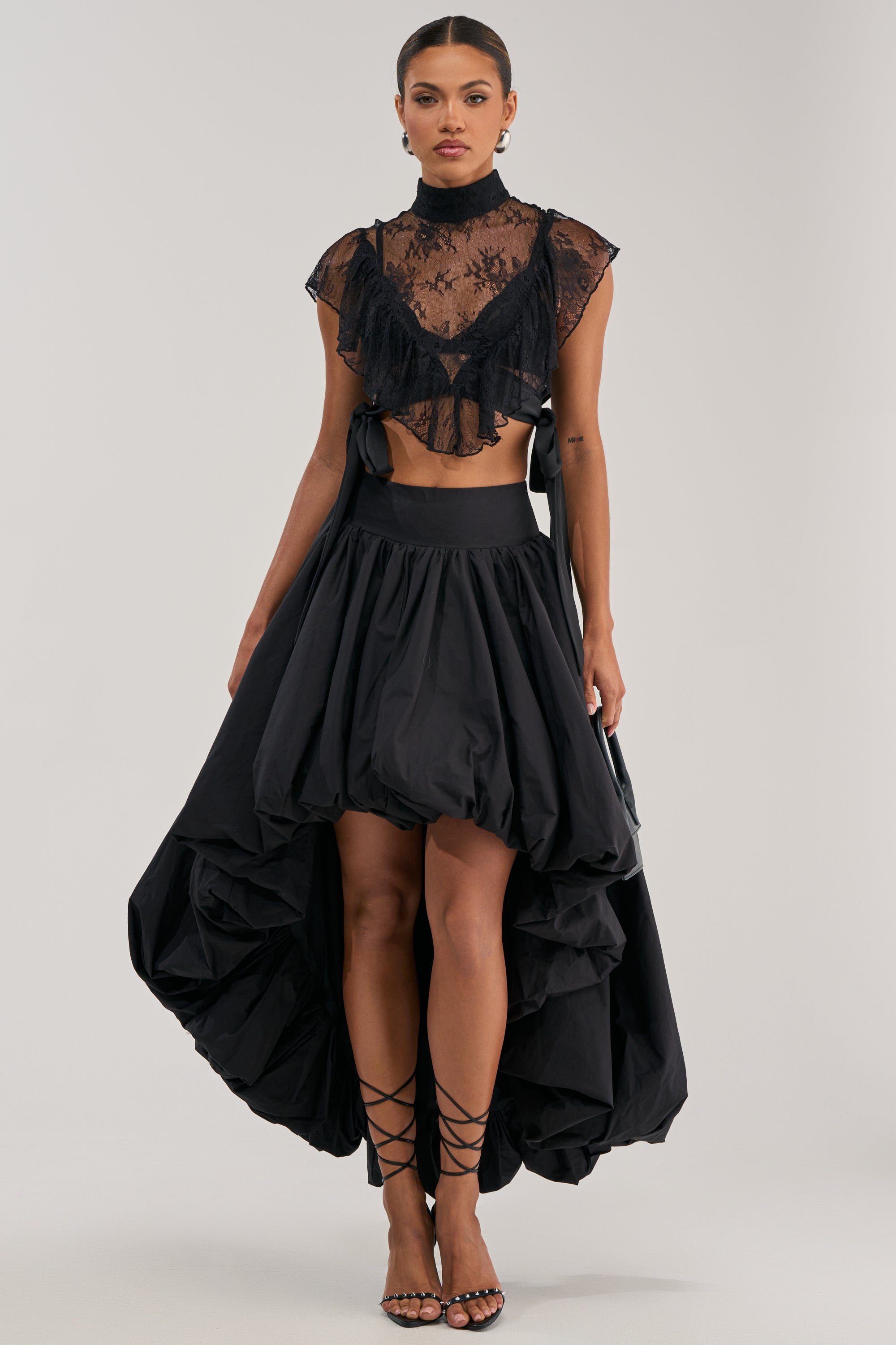 THE BIGGER THE BETTER HIGH LOW MAXI SKIRT IN BLACK