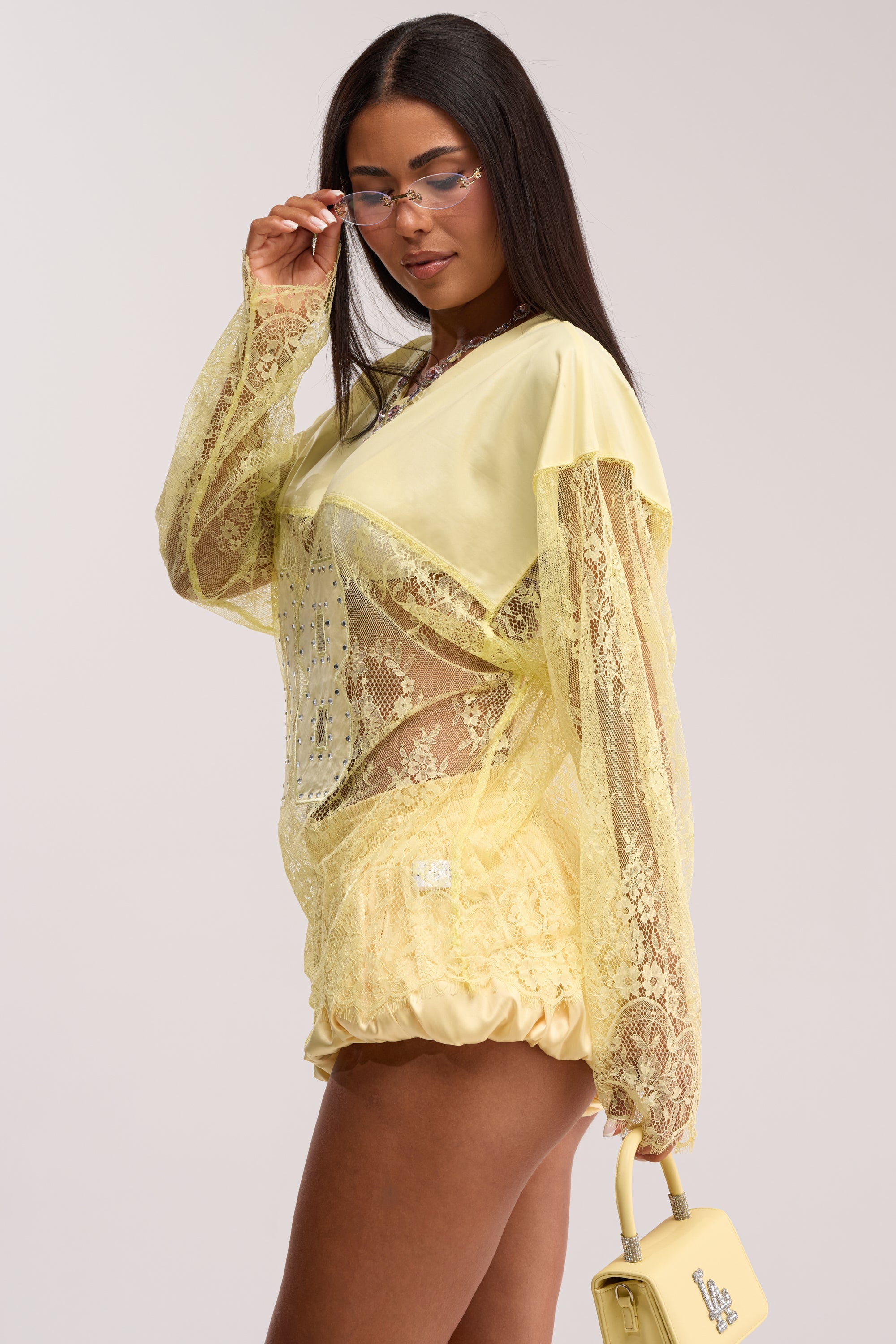 GIRLS ARE PLAYERS TOO LACE JERSEY TOP IN YELLOW