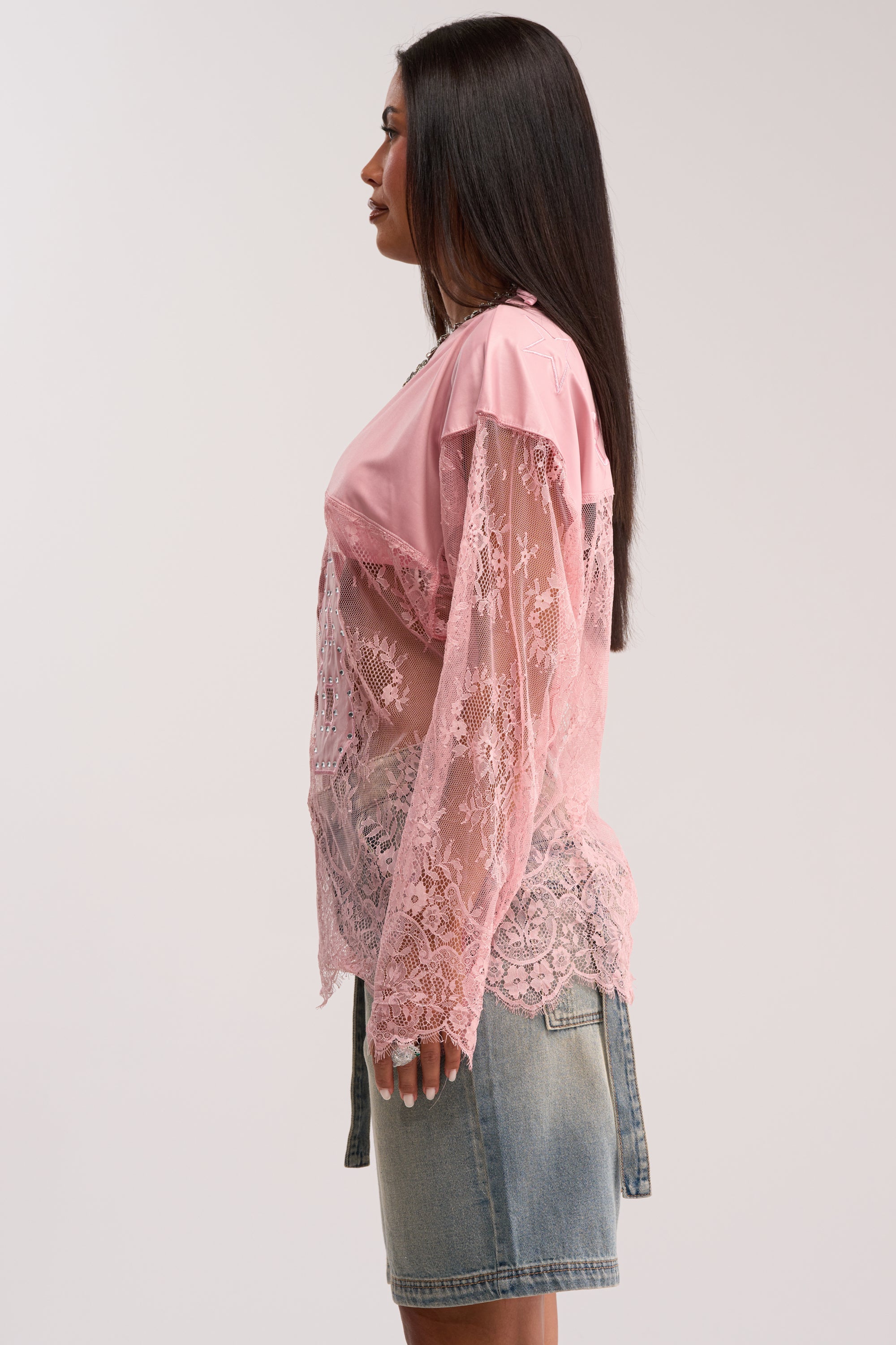 GIRLS ARE PLAYERS TOO LACE JERSEY TOP