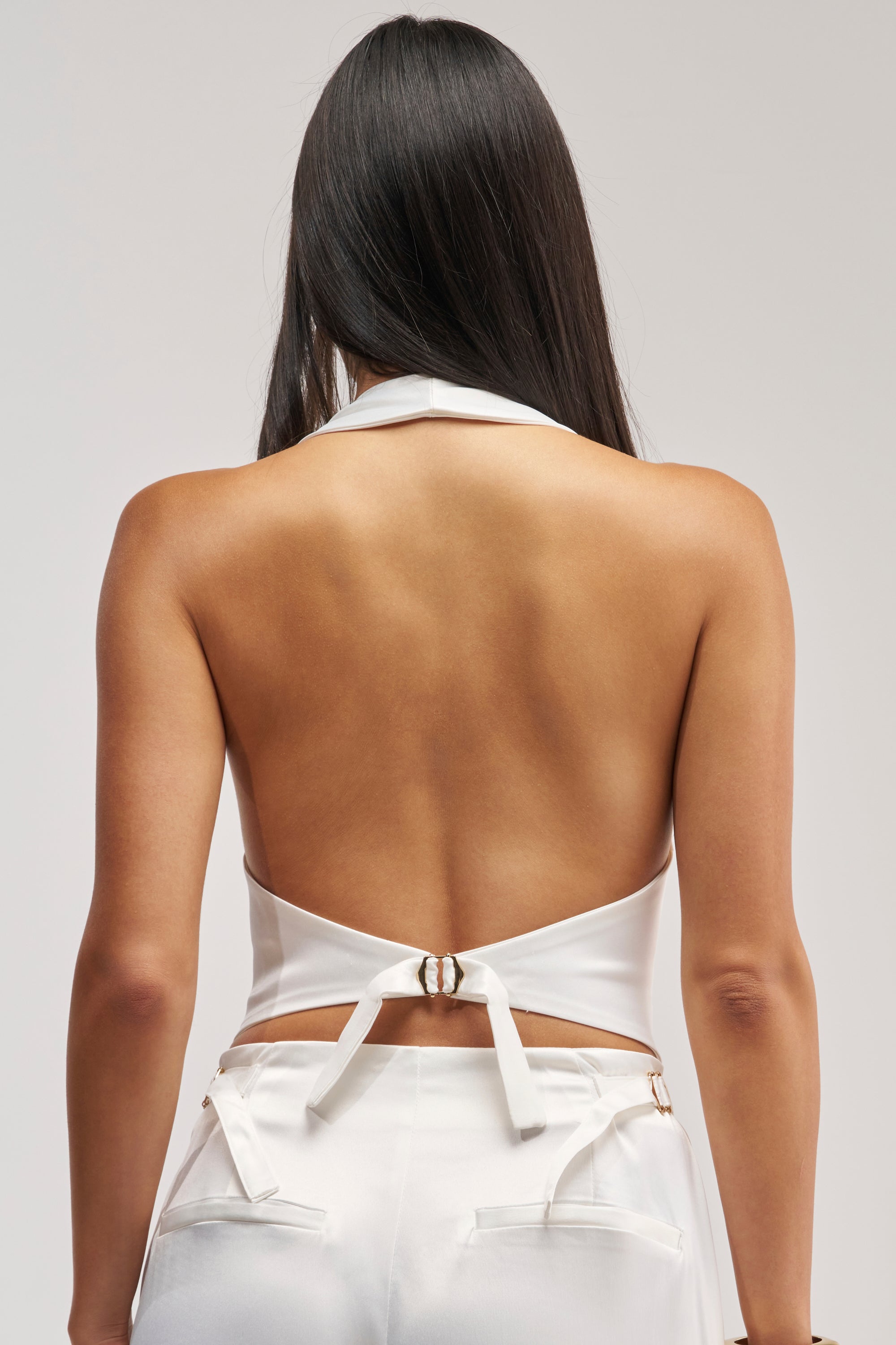 WHITE PARTY EMBELLISHED HALTER TOP