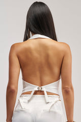 WHITE PARTY EMBELLISHED HALTER TOP