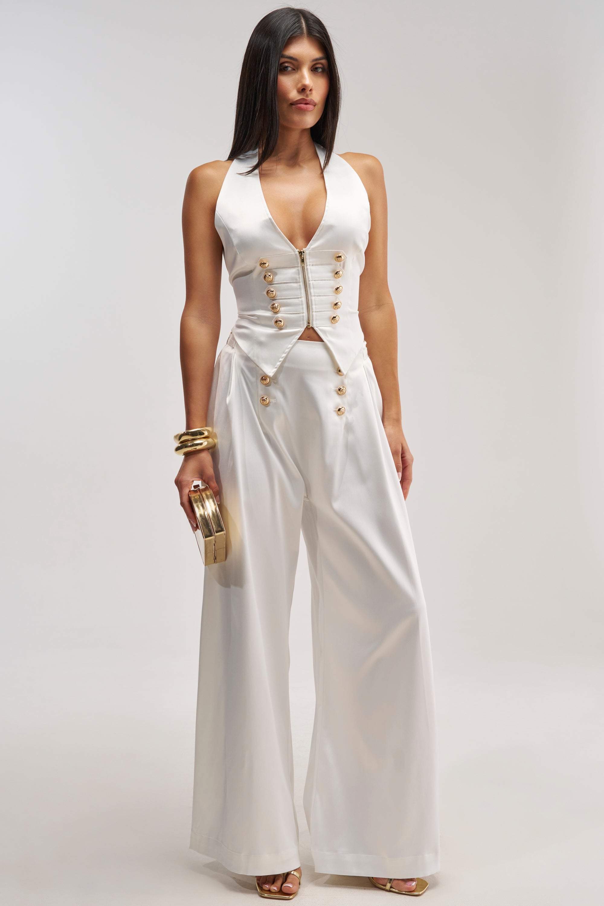 WHITE PARTY EMBELLISHED HALTER TOP