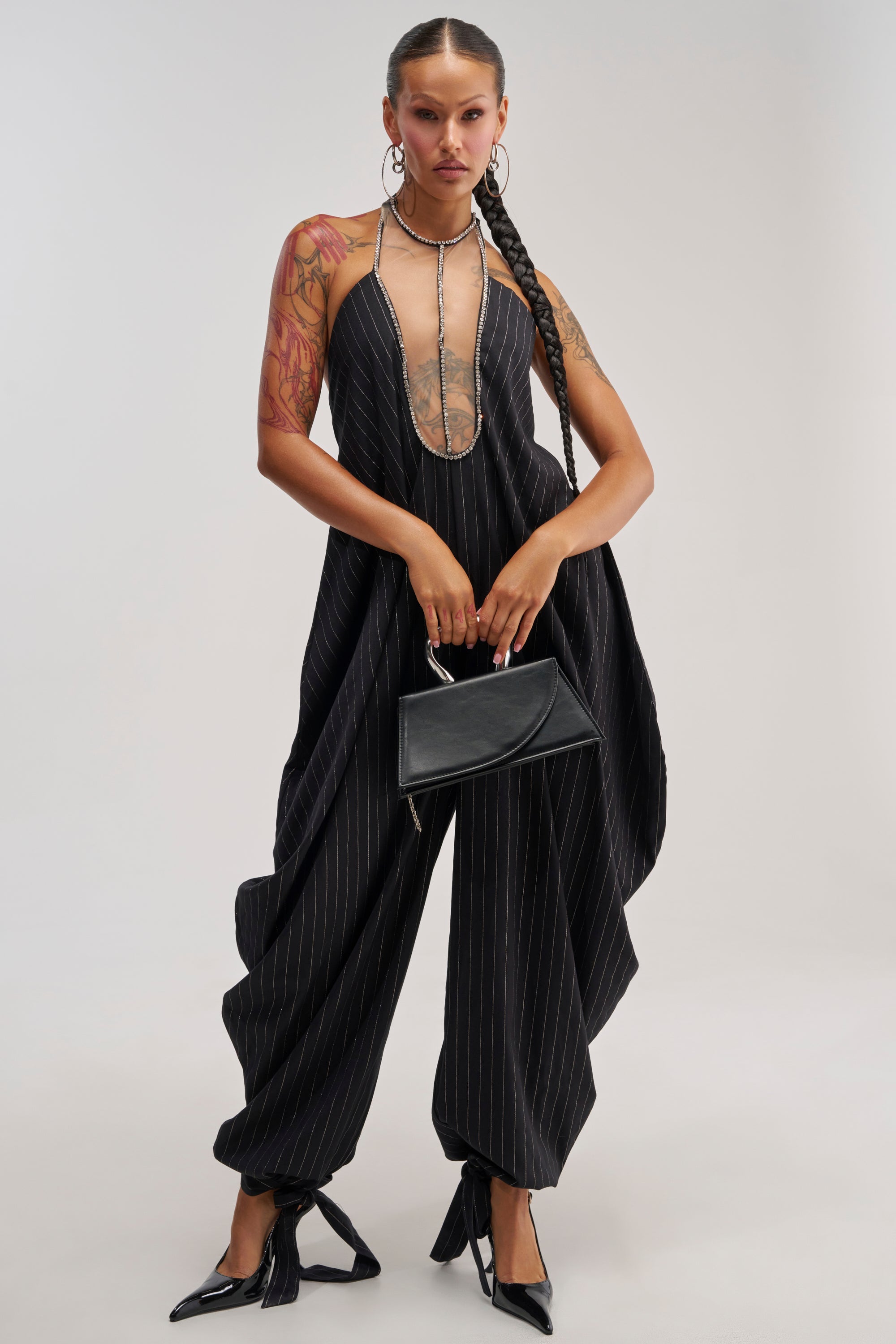 READY FOR BUSINESS PINSTRIPE JUMPSUIT