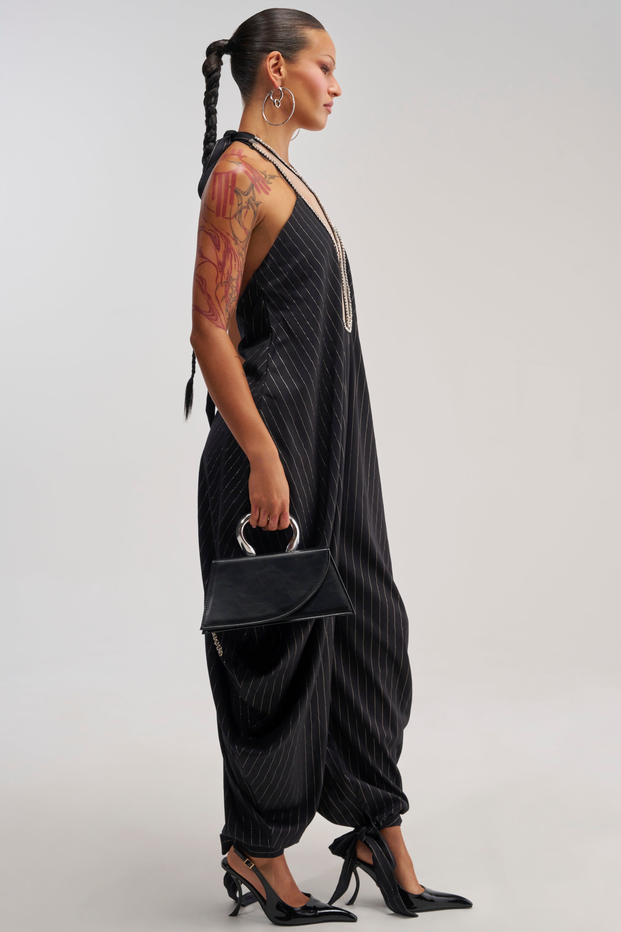 READY FOR BUSINESS PINSTRIPE JUMPSUIT