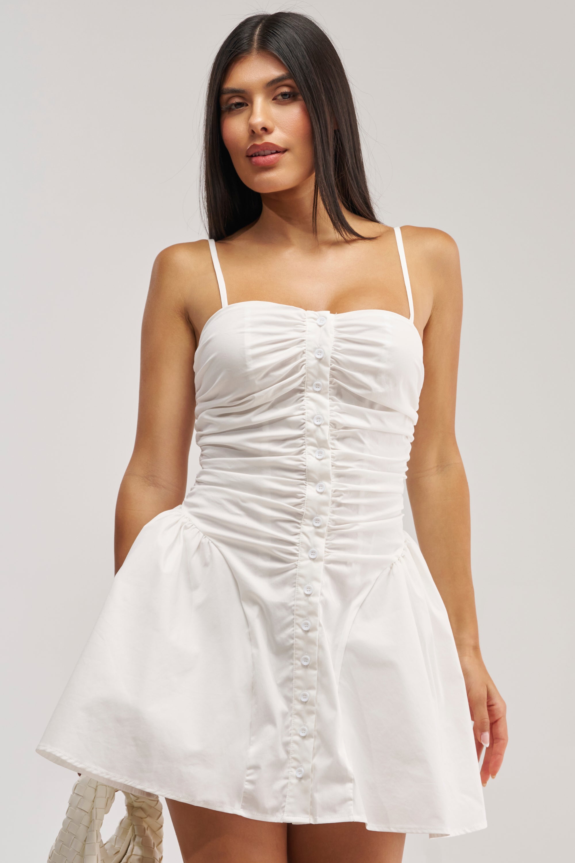 AUGUST HEAT POPLIN MINI DRESS IN WHITE