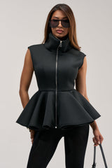 LOTTIE NEOPRENE PEPLUM VEST IN BLACK