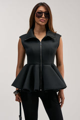 LOTTIE NEOPRENE PEPLUM VEST IN BLACK