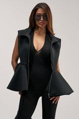 LOTTIE NEOPRENE PEPLUM VEST IN BLACK