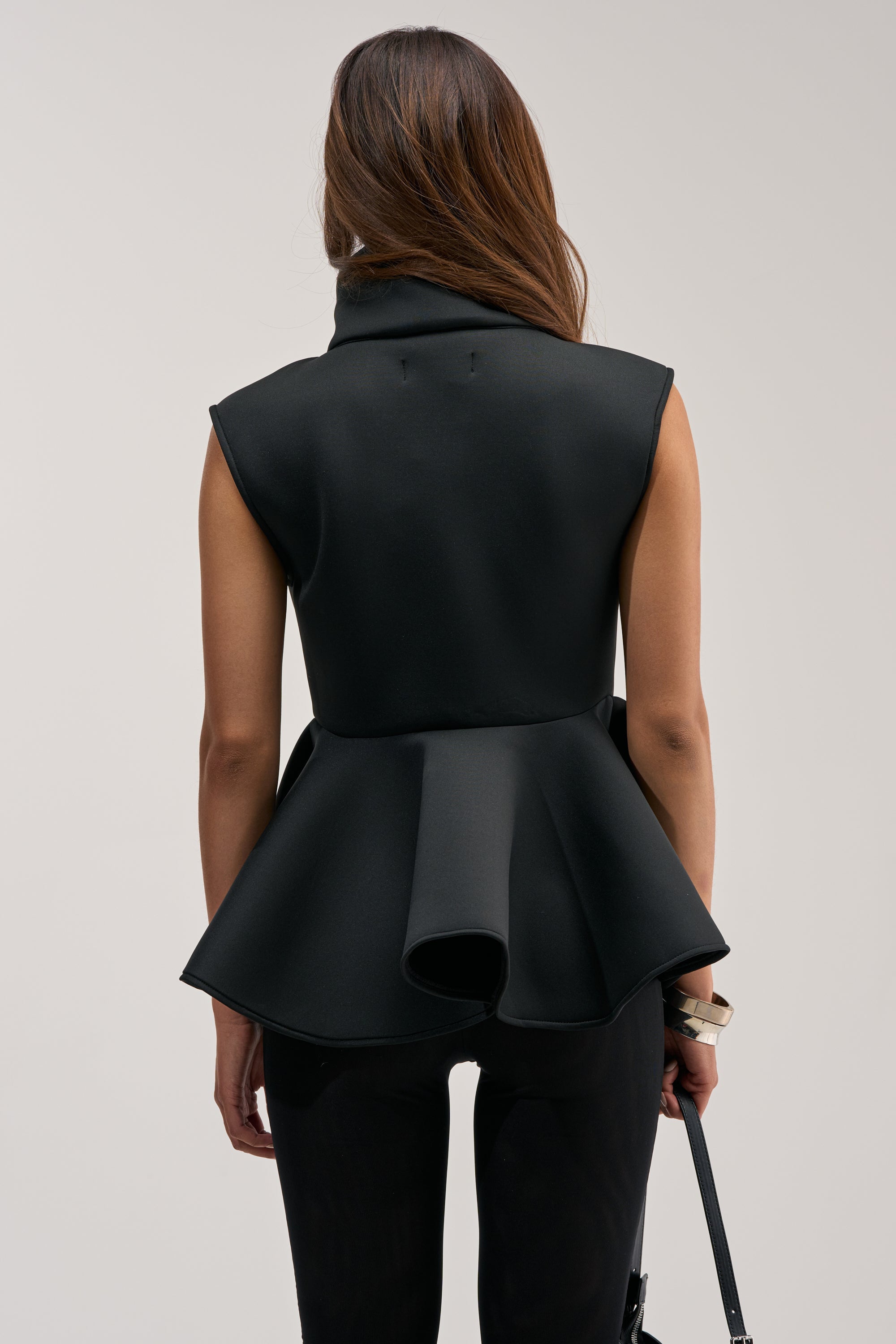 LOTTIE NEOPRENE PEPLUM VEST IN BLACK