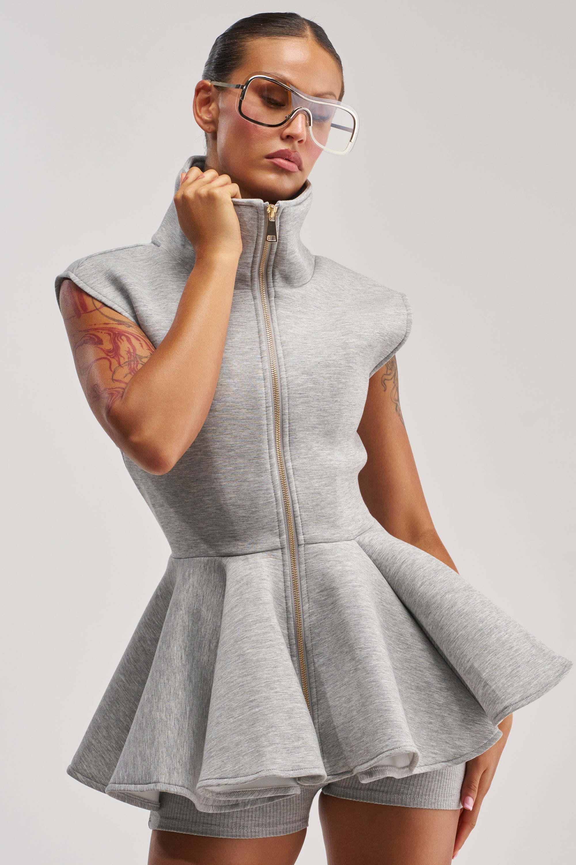 LOTTIE NEOPRENE PEPLUM VEST IN HEATHER GREY