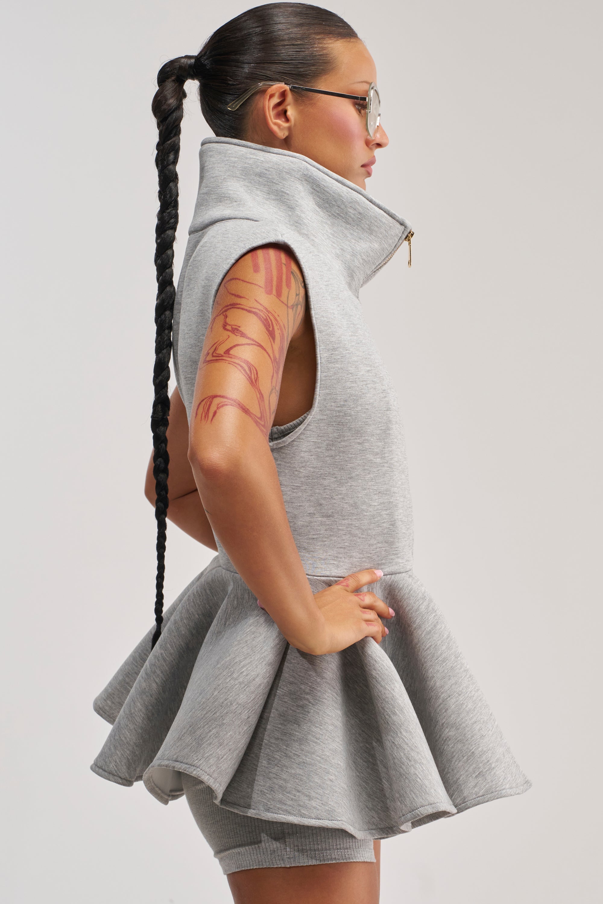 LOTTIE NEOPRENE PEPLUM VEST IN HEATHER GREY