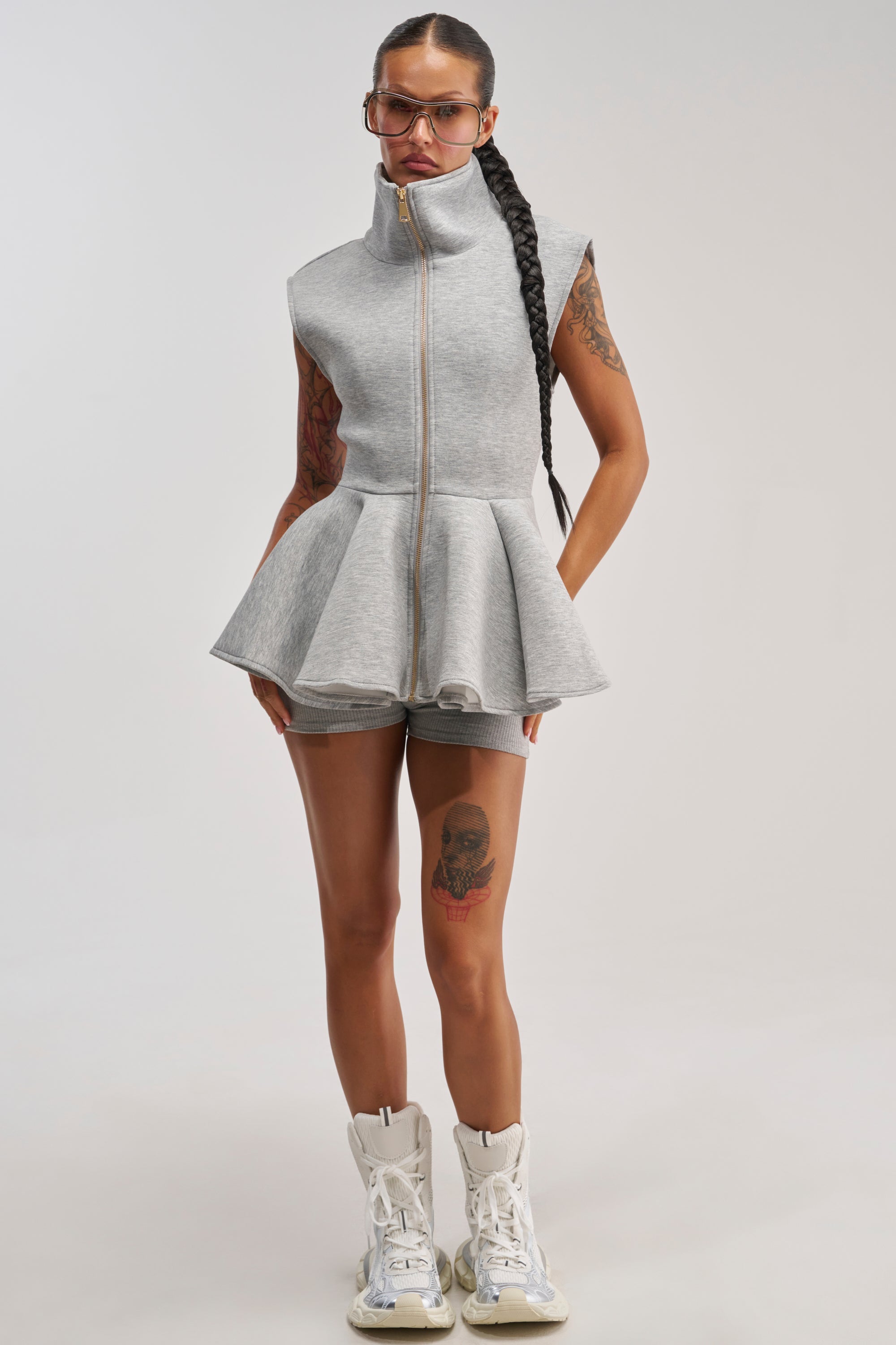 LOTTIE NEOPRENE PEPLUM VEST IN HEATHER GREY