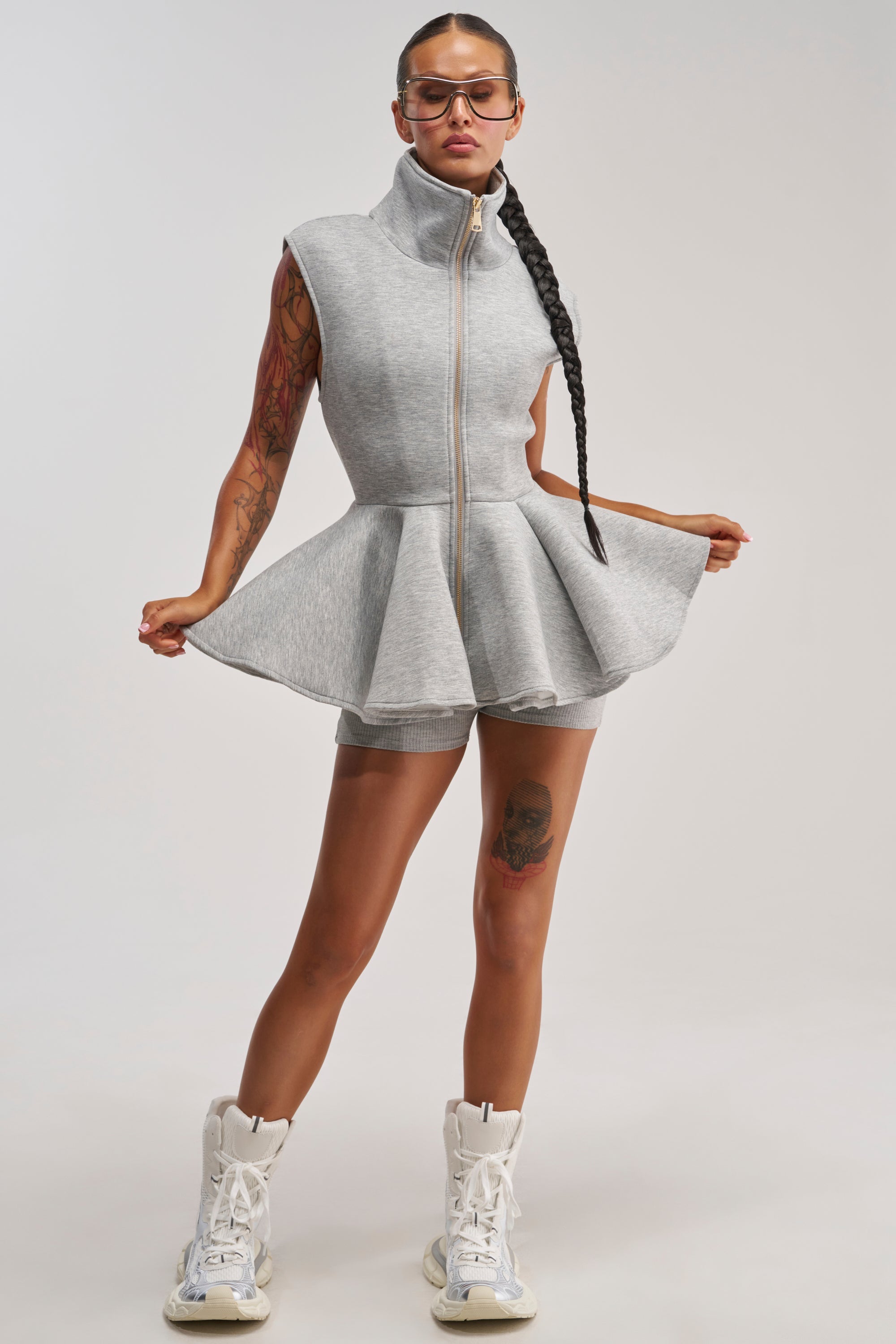 LOTTIE NEOPRENE PEPLUM VEST IN HEATHER GREY