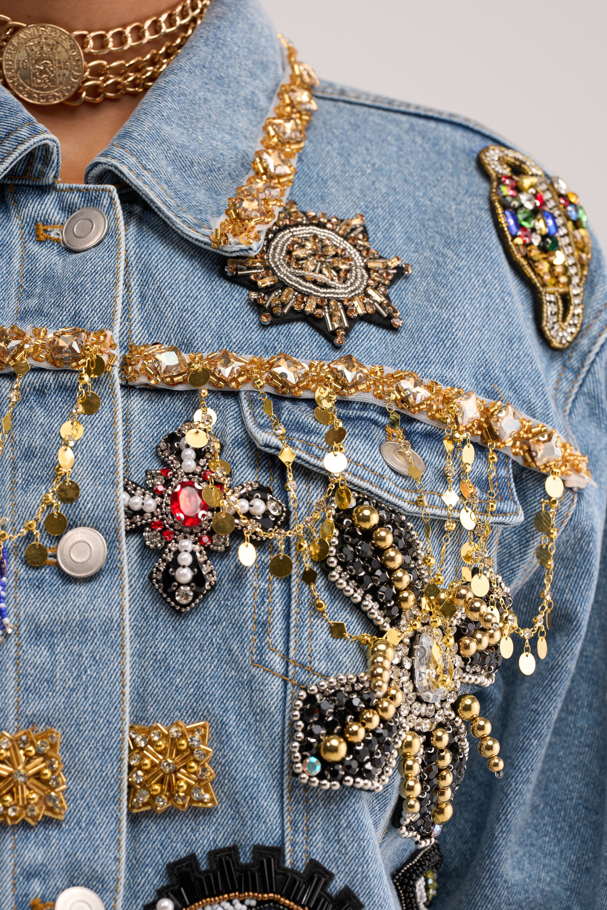 IN PLAIN SIGHT EMBELLISHED DENIM JACKET