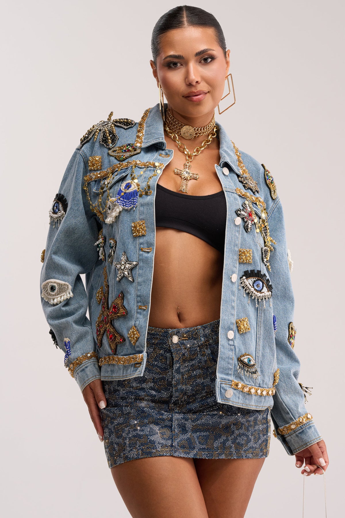 IN PLAIN SIGHT EMBELLISHED DENIM JACKET