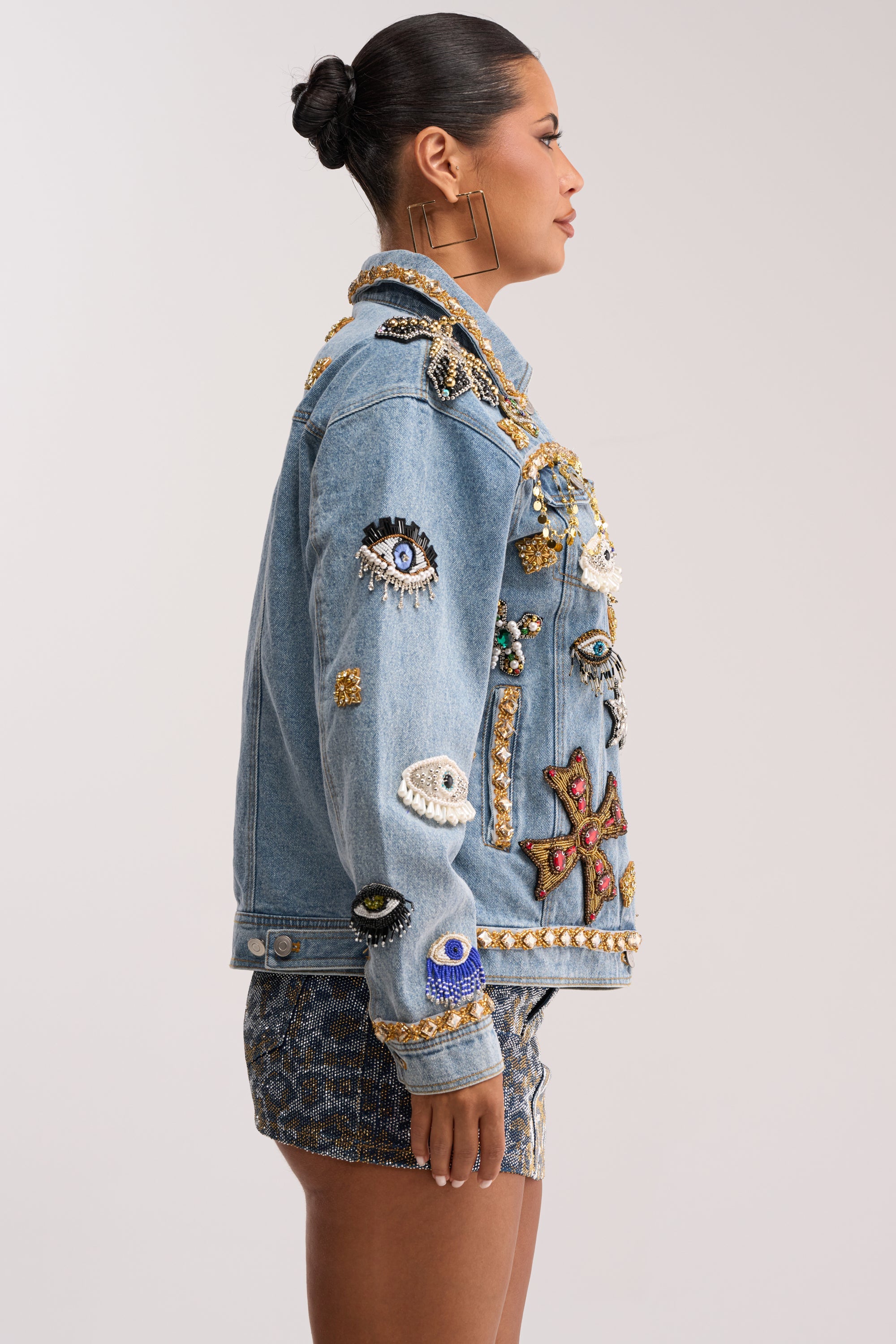 IN PLAIN SIGHT EMBELLISHED DENIM JACKET