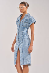 LITTLE DENIM MIDI DRESS IN LIGHT BLUE