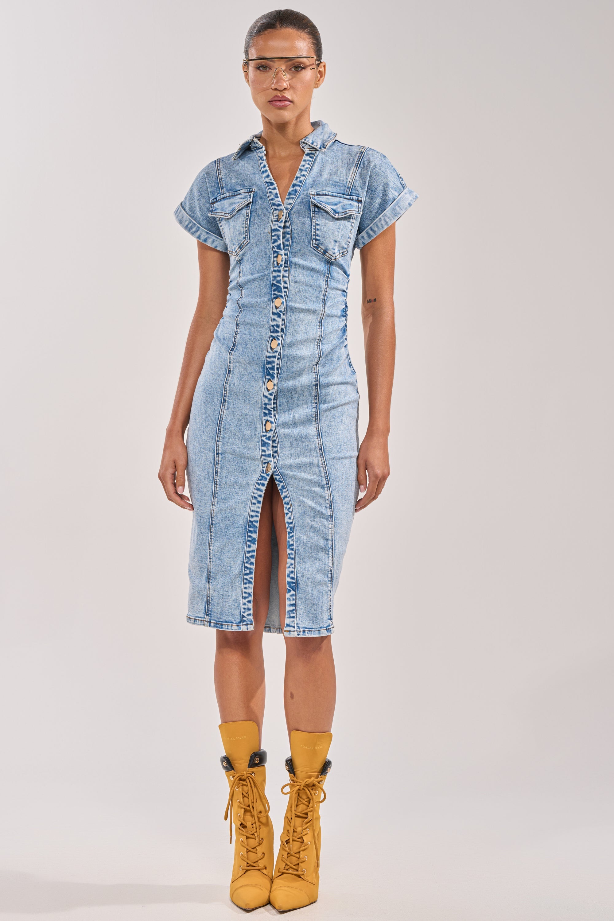 LITTLE DENIM MIDI DRESS IN LIGHT BLUE