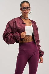 TAKE IT EASY CROPPED BOMBER IN BURGUNDY