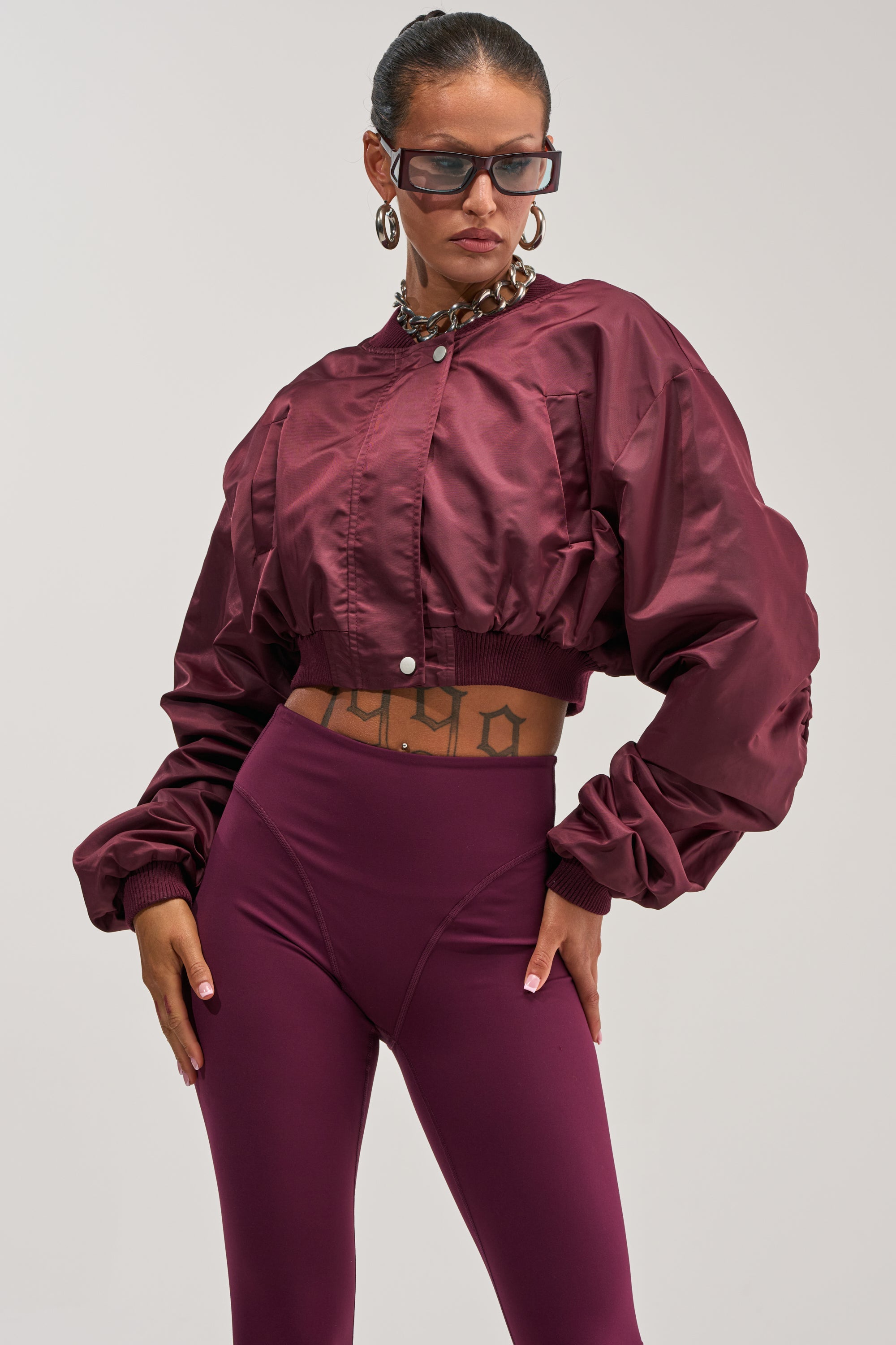 TAKE IT EASY CROPPED BOMBER IN BURGUNDY