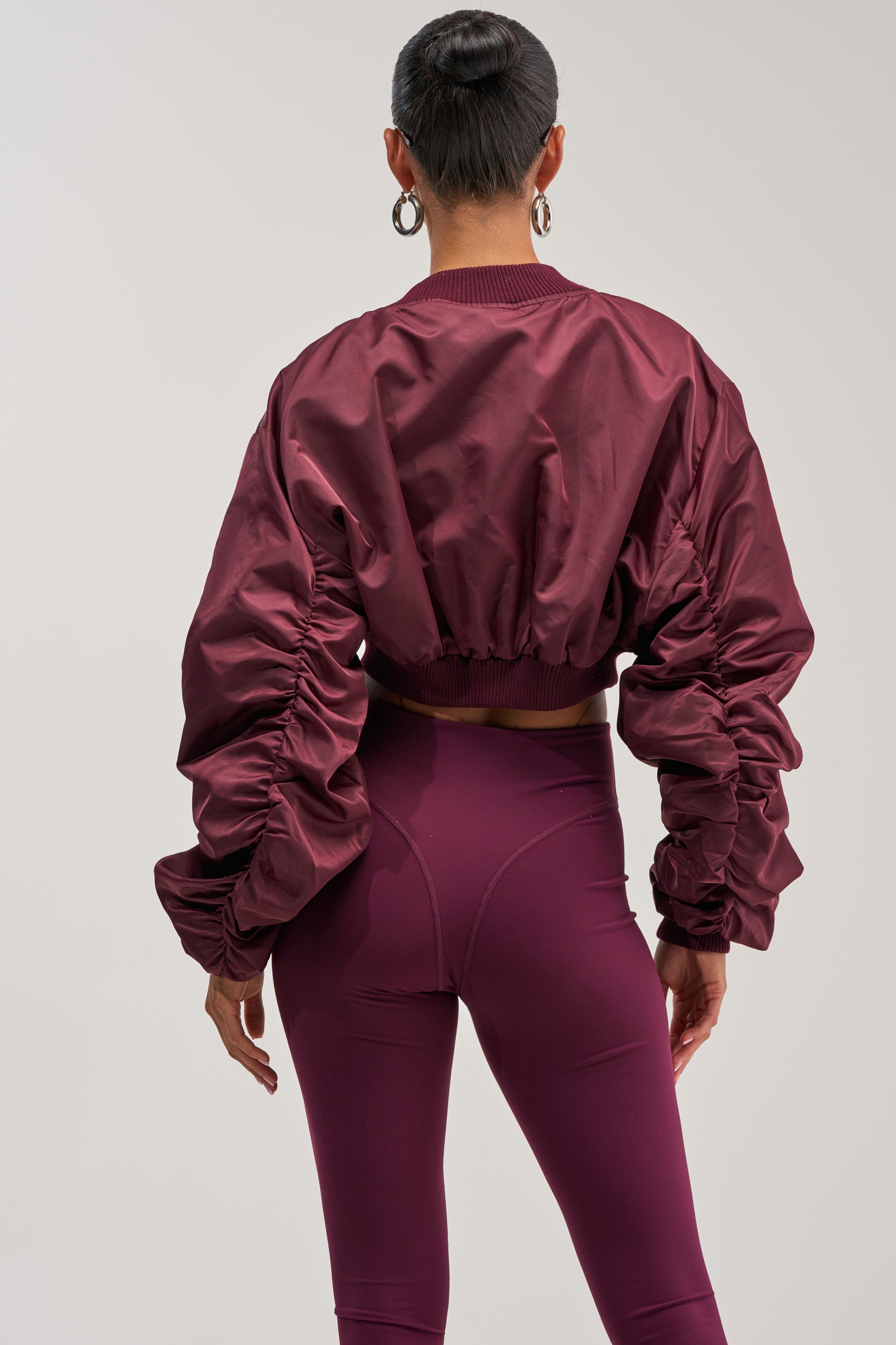 TAKE IT EASY CROPPED BOMBER IN BURGUNDY