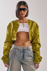 TAKE IT EASY CROPPED BOMBER IN GREEN